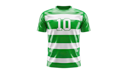 Green and White Striped Soccer Jersey Isolated on White Background