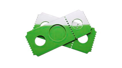 Green and White Tickets Overlapping on White Background