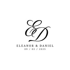 ED logo, BD logo, Elegant Script Monogram Logo, Luxury Wedding Initial Logo, Calligraphy Letter Logo, Romantic Brand Identity Design, Classic Typography Logo