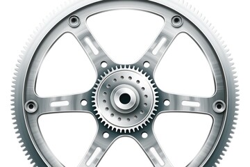 realistic silver gear wheel with metallic texture on white background for industrial design