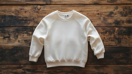 White Sweatshirt Mockup on Wooden Surface