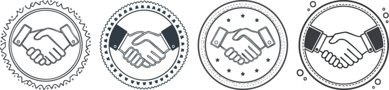 Agreement badge icon handshake hands circular border trust partnership business symbol cooperation unity deal approval