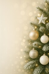 Christmas tree decoration with soft gold bokeh for minimal luxury holiday greeting and seasonal banner