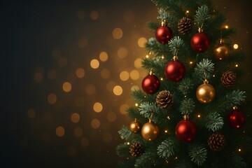 Christmas tree decoration with warm golden bokeh for festive greeting card and luxury seasonal promotion