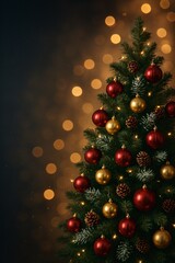 Christmas tree decoration with glowing bokeh lights for elegant holiday background and seasonal branding
