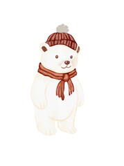 Watercolor polar bear for a kids ocean-themed collection. Soft, cute illustration for wallpapers, textiles, prints, decor, packaging, and commercial manufacturing use.