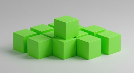 Obraz premium Geometric composition of bright neon green cubes placed precisely on a plain white surface, suitable for backgrounds, design, or architecture concepts, background, studio, surface