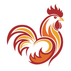 Stylized chicken logo with bold yellow and red colors