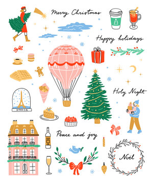 Christmas clipart vector set. Cute Christmas illustrations on white background. Winter holidays graphics