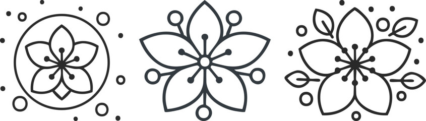 Stylized black cherry blossom icon Japanese sakura spring beauty floral symbol nature elegance tradition design