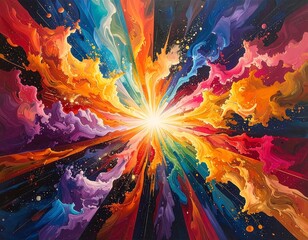 Explosion of vibrant, colorful, and dynamic cosmic energy