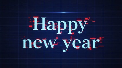 Happy New Year Glitchy Cyberpunk Festive Greeting.