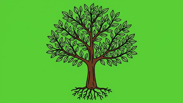 Animated growing tree life cycle from seed sprout to full plant isolated on green screen background for motion graphics projects