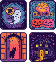 Obraz premium Halloween Illustration – Spooky Pumpkin Ghost Witch T-Shirt Design