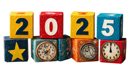 2025 ends wishes with blocks on white background
