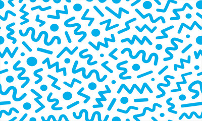 Seamless Blue Pattern with Squiggly Lines and Polka Dots Vector Background