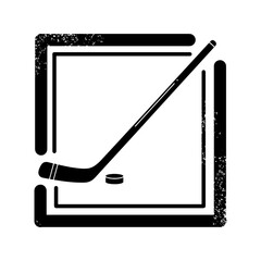 Grungy Black and White Ice Hockey Stick Puck Sports Icon