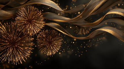 Celebration background template with fireworks gold ribbons. luxury greeting rich card.