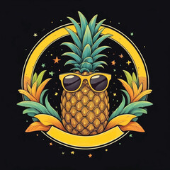 Groovy 70s Pineapple with Sunglasses T-Shirt Design