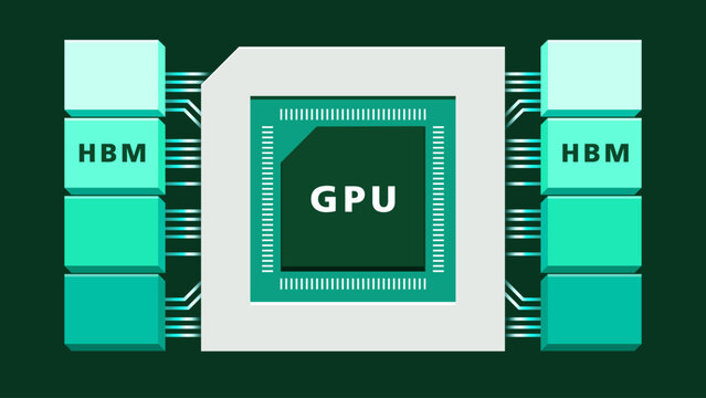 High bandwidth memory HBM connected to GPU for AI acceleration machine learning and high performance computing architectures