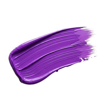 A textured vibrant purple paint brush stroke isolated on pure trasparent background