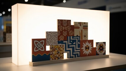 Tiles display various patterns set against a backlit panel on a white surface
