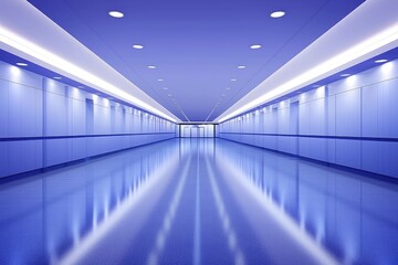 modern blue and white hospital corridor with smooth walls and reflective floor for medical design