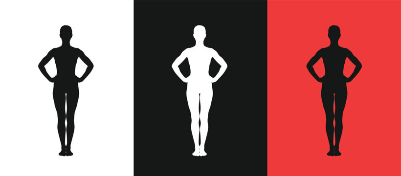 Trichromatic silhouette illustration of standing figures