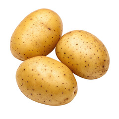 Three fresh potatoes isolated on a black background, ready for cooking