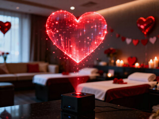Romantic spa with holographic heart projection for Valentine's Day