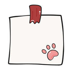 Cute Sticky Note with Paw Print Illustration