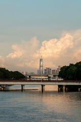 sunset over the city in autumn