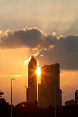 sunset over the city in autumn