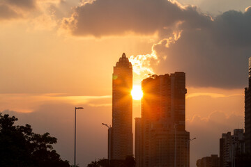 sunset over the city in autumn