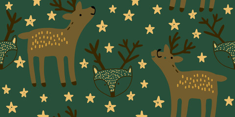 Whimsical Deer and Stars Winter Pattern
