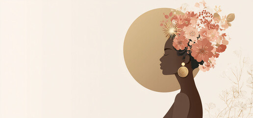 International Women Day Poster. Woman face silhouette with flowers 
