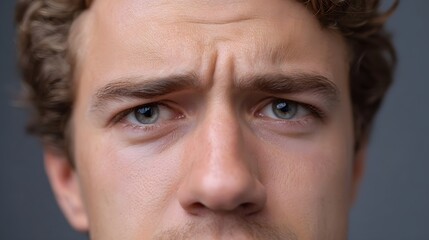 Obraz premium Close up portrait of a man with a worried and thoughtful expression furrowed brow