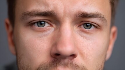 Obraz premium Close up portrait of a man s face showing a pensive or concerned expression with furrowed brow and intense eyes