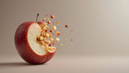 Red Apple Disintegrating into Pixel Cubes Dispersion Effect Concept