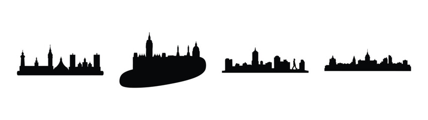 Obraz premium Four distinct city skyline silhouettes on white background