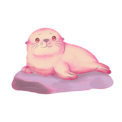 Cute Pink Seal Resting Calmly Illustration