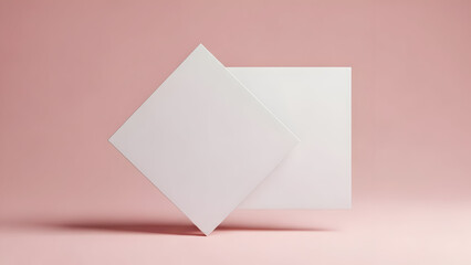 A white folded paper standing on pink background with subtle shadows