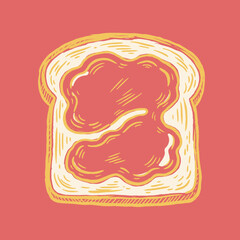 Jam Toast Retro Illustration.Vintage Breakfast Vector Art.Engraved Bread and Spread.Woodcut Style Jam on Toast.Sweet Snack Graphic Design