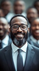 A man with a beard and glasses is smiling for the camera. He is wearing a suit and tie