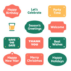 Seasonal Greeting Typography Elements Set, Flat Vector Labels and Cards on White Background for Graphic Design