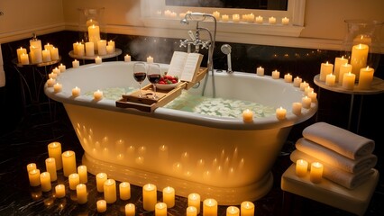 Bathtub with lit candles