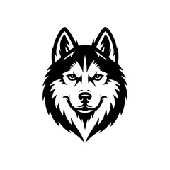Fototapeta premium A bold black and white vector logo of a Siberian Husky or wolf's head, symbolizing loyalty, endurance, arctic wildlife, and pack mentality.
