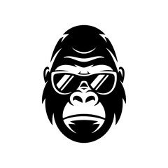 A cool, bold black and white vector logo of a gorilla or monkey's face wearing sunglasses, ideal for a contemporary brand, music label, or trendy apparel design.