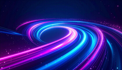 Obraz premium 楕円形に広がるネオンカラーの光の軌跡と星屑
