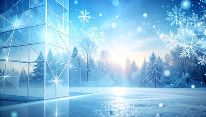 雪原と森に降る雪と幾何学模様が織りなす冬の風景